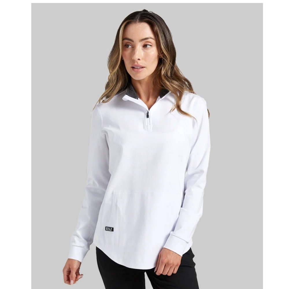 BYLT Pullover Womens Performance Quarter Zip White Side Vent Medium - Picture 2 of 10